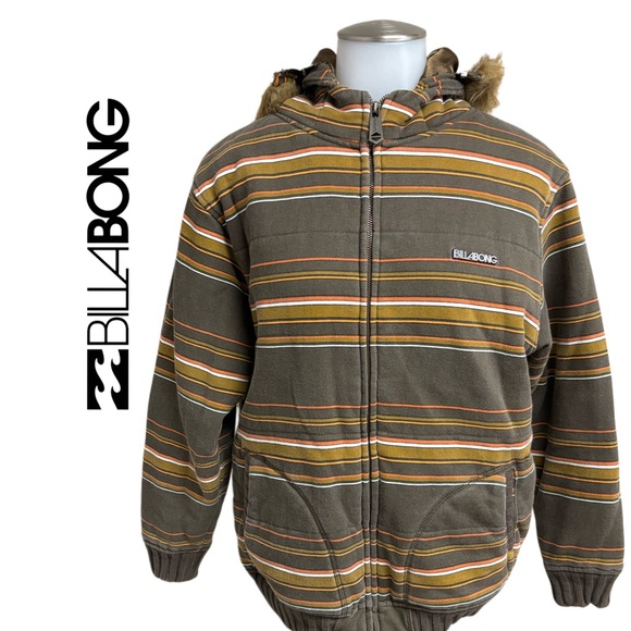 Billabong Stripped Hoodie- Brown and Yellow - Picture 1 of 9